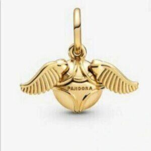 New Pandora Shine Gold Harry Potter Golden Snitch Wings Pendant Charm